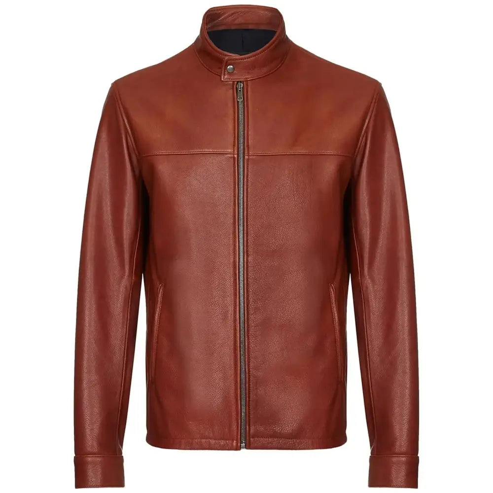 Mens Dark Brown Leather Biker Jacket