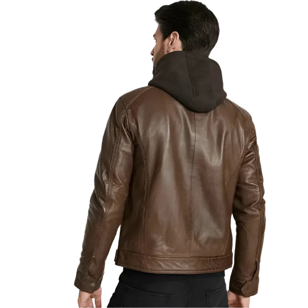 Men’s Brown Hooded Leather Jacket