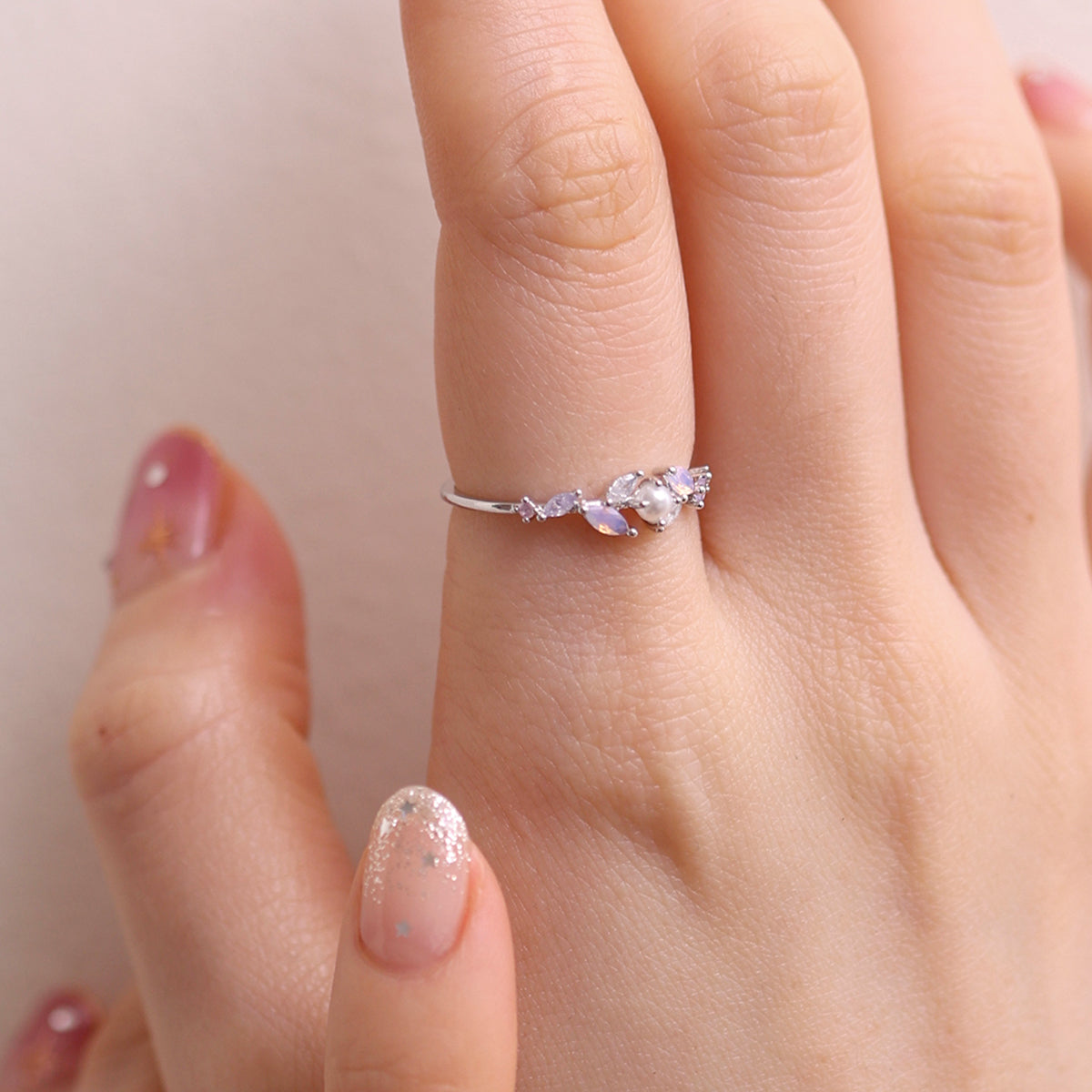 moonstone cubic pearl vine ring-4