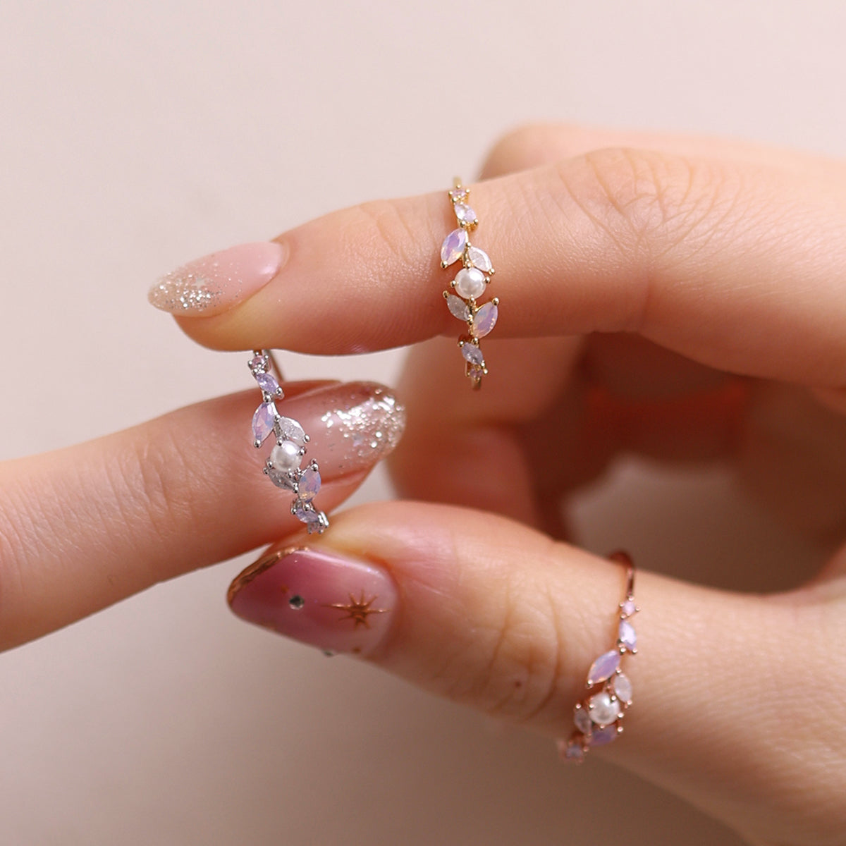 moonstone cubic pearl vine ring-1