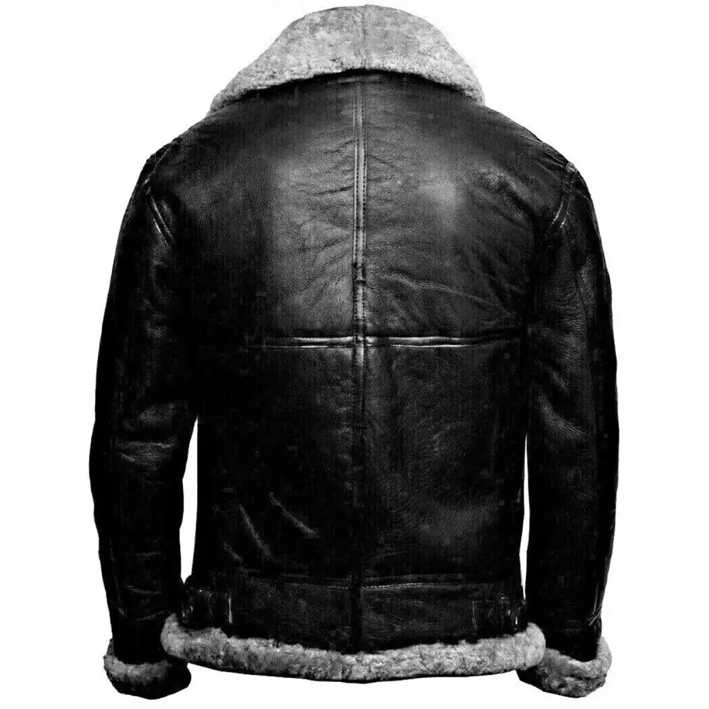 Mens Grey Leather Aviator Bomber Jacket