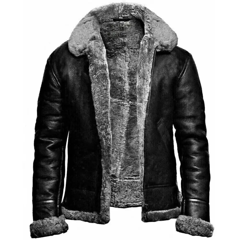 Mens Grey Leather Aviator Bomber Jacket
