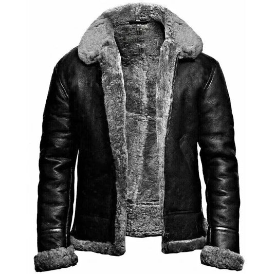 Mens Grey Leather Aviator Bomber Jacket