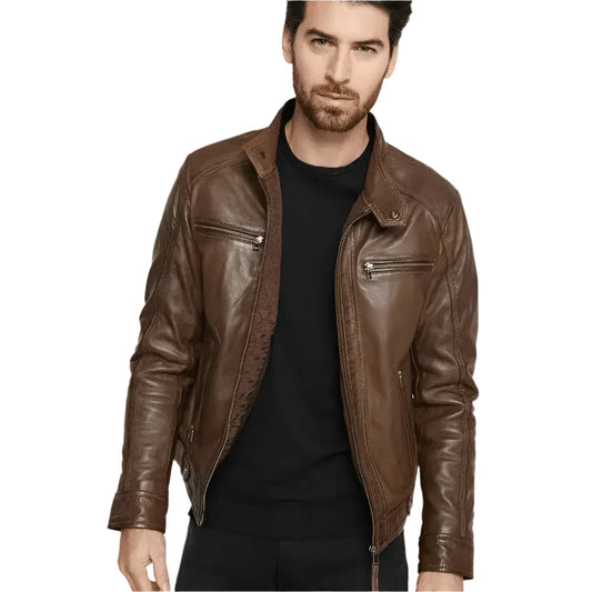 Men’s Brown Hooded Leather Jacket