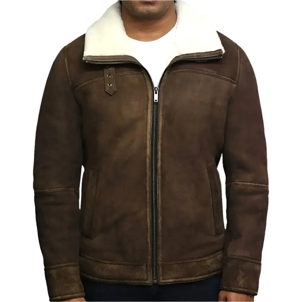 Mens Vintage Shearling Sheepskin Leather Jacket