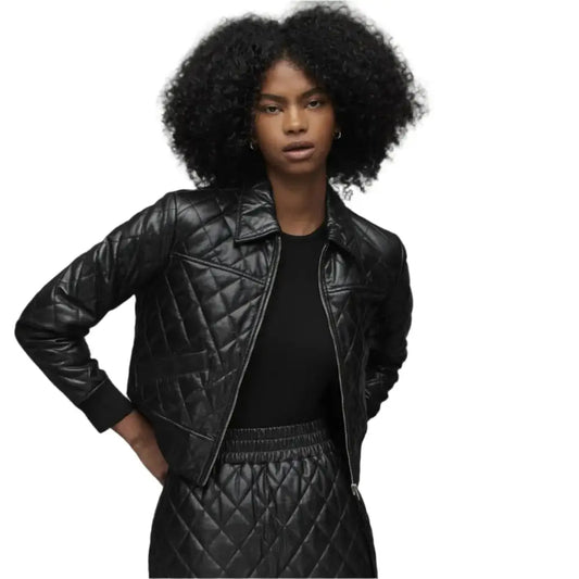 Women’s Black Quilted Leather Bomber Jacket
