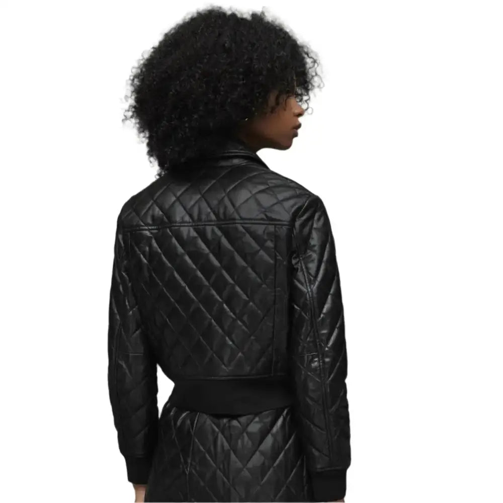 Women’s Black Quilted Leather Bomber Jacket